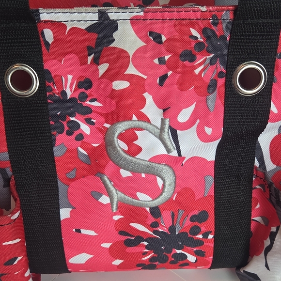Thirty-One Pink Floral Tote with Black Straps With Monagram "S" - Picture 7 of 10